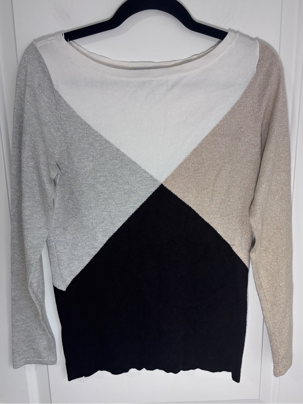 White House Black Market Colorblock Metallic Knit Sweater - Size Small